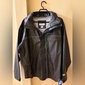 Columbia Men’s Grey Waterproof Raincoat with Hood - size large - NWT